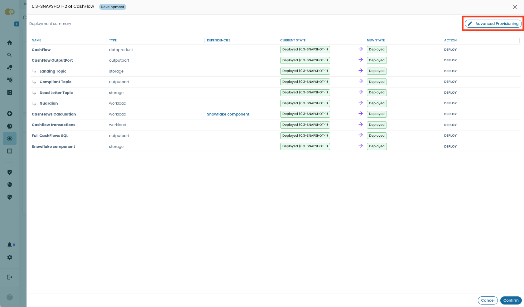 Deployment preview advanced button