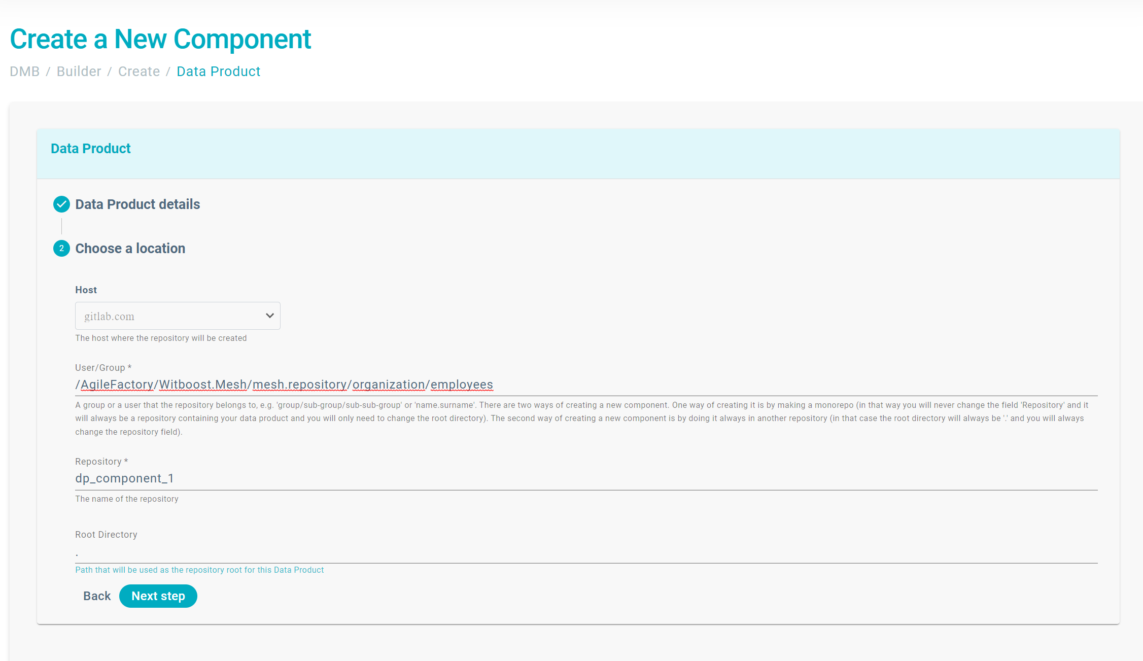 Example of dp creation form in case of multiple repositories