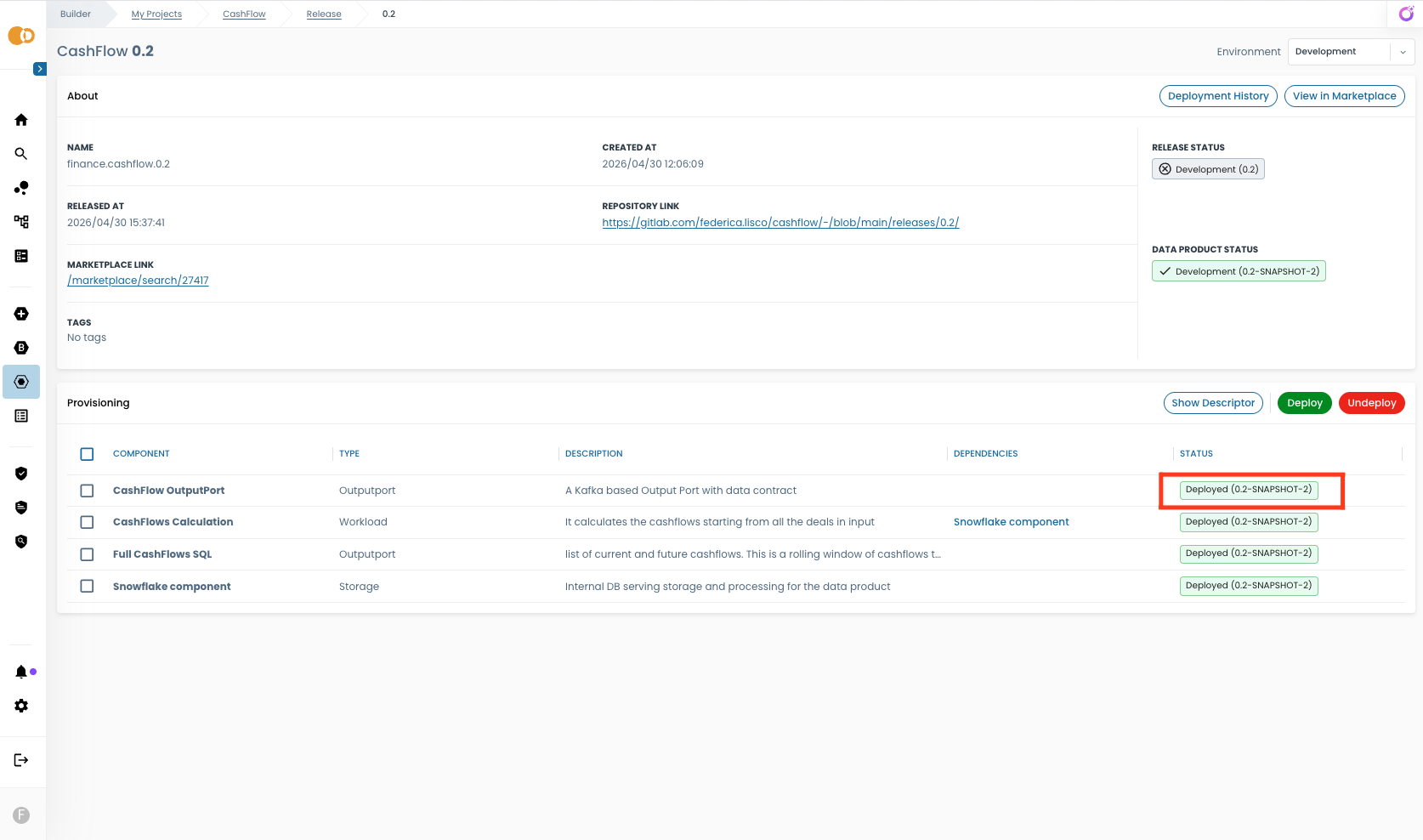 Release detail component detail statuses